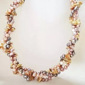 Baroque Pearl Necklace Grey Pink Twist Choker